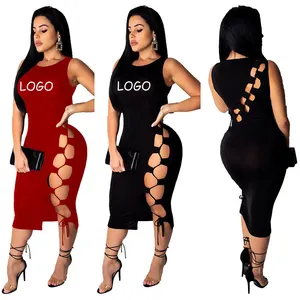 Women's Clothing Sexy Bandage Midi Dress Sleeveless Wrap Dress Custom Clothes For Women Lady New Design Hot Nighty Dress YC00012