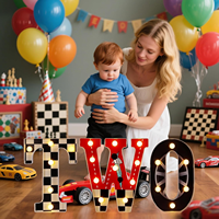 Lumières LED en forme de lettres, style voiture de course, pour fête d'anniversaire de 2 ans, alimentées par piles, décoration festive
