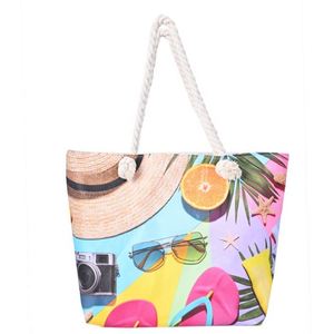 Sac fourre-tout en toile de coton recyclable, écologique et durable avec design personnalisé, sac de plage et poignée en corde pour le shopping - Product Image 1