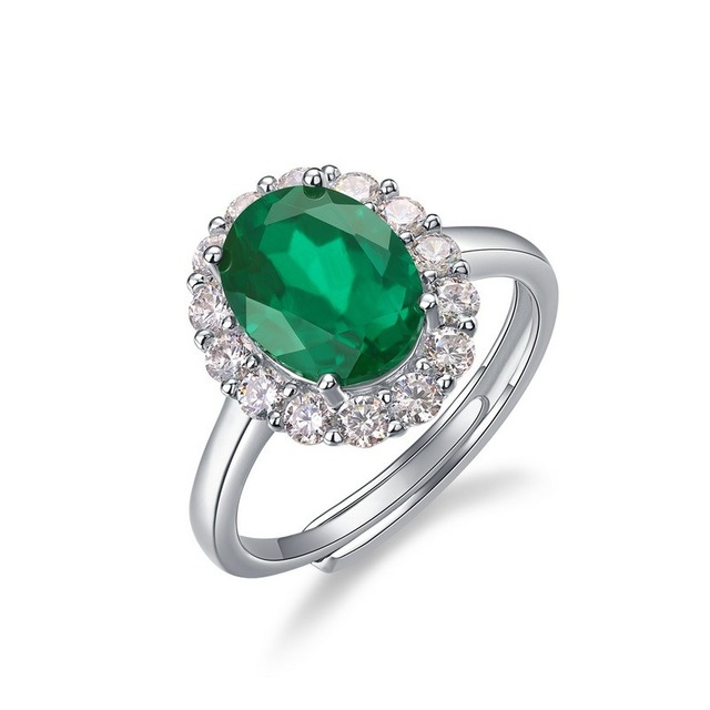 Oval Shape Vintage 2ct Lab Grown Emerald Ring Rhodium Plated Gemstone Rings 925 Sterling Silver Ring for Women