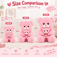 Ours en peluche rose, grande et petite taille, maman et bébé, avec nœud à carreaux, vente en gros directe d'usine, pour cadeau de Saint-Valentin