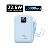 Baterai Li-Polymer Pengisian Cepat Tipe-C 22.5W 30000mAh Power Bank Berkapasitas Tinggi dengan Kabel dan Layar LED