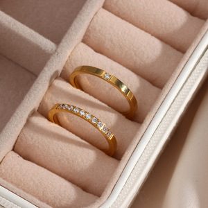 Minimal Thin Band Crystal <b>Plain</b> Stainless Steel <b>Ring</b> Set Premium Light Luxury Stackable Decorative Finger <b>Ring</b> For Women - Product Image 5