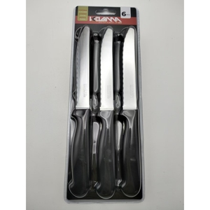 Kelanna Table <b>Knife</b> Set 6 Pcs Stainless Steel Plastic Handle <b>Sharp</b> Blades Polished Finish Made in Italy <b>Kitchen</b> Cutlery - Product Image 1