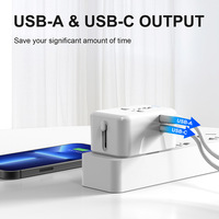 Adaptor Perjalanan Universal Desain Baru dengan Port USB A & C, 3 Stopkontak, 1500W