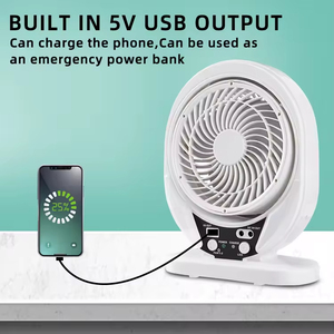 Mini ventilateur de bureau 7 pouces avec lumière LED, batterie lithium 5400 mAh, panneau solaire en plastique, <span class=keywords><strong>2</strong></span> ampoules, ventilateur solaire rechargeable - Product Image 3