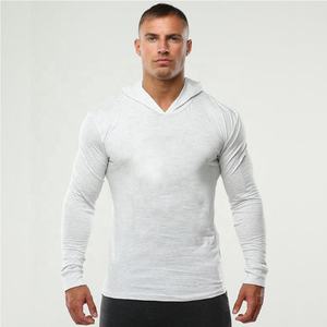 JL0928A all'ingrosso da <span class=keywords><strong>uomo</strong></span> tinta unita in bianco <span class=keywords><strong>con</strong></span> <span class=keywords><strong>cappuccio</strong></span> sottile Bodybuilding sport Fitness <span class=keywords><strong>manica</strong></span> <span class=keywords><strong>lunga</strong></span> felpa magliette <span class=keywords><strong>con</strong></span> <span class=keywords><strong>cappuccio</strong></span> - Product Image 3