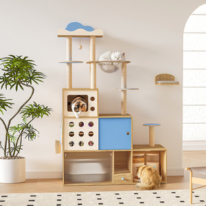 Cloud <b>Cat</b> Climbing Tree 4 Levels Solid Wood Multilayer Board Large Space Storage Cabinet For Living Room Pet Furniture - Product Image 4