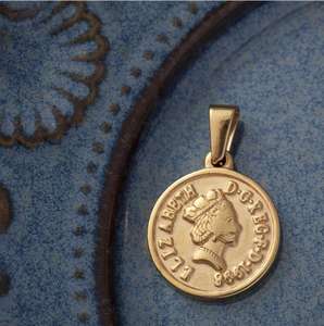 Ciondoli con Monete Retrò Britanniche, Collana con Medaglia Elisabetta 1989, Pendente Rotondo Dorato con Ritratto - Product Image 2