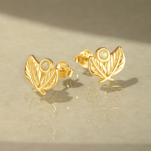 Boucles d'oreilles en argent 925 plaqué or 18 carats avec opale, forme feuille d'olivier, pour femme, à porter au quotidien - Product Image 2