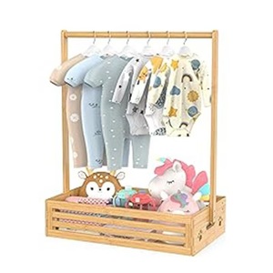 Perchero de madera para ropa de bebé con caja de almacenamiento, de madera maciza, de pie, gran capacidad, para ropa de niños de 0 a 12 meses - Product Image 1