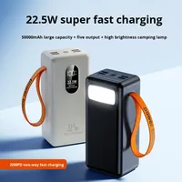 Nouvelle batterie externe portable à charge ultra-rapide 22,5 W avec affichage numérique, grande capacité 50000 mAh, pour diffusion en direct, micro USB Type-C, en plastique