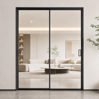 Porte coulissante double à cadre fin en aluminium, style nordique moderne, avec grande vitrée et isolation phonique pour chambre à coucher
