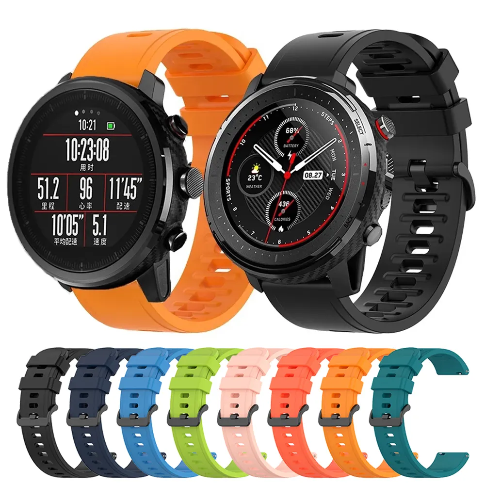 20mm 22mm Silicone Strap for Xiaomi Huami Amazfit Pace Stratos 3 2 2S Smart Watch Band for Huami Amazfit GTR 47mm 42mm
