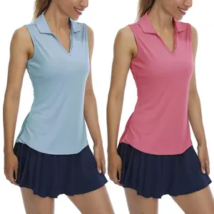 Custom Color Logo Pattern V-neck Slim Fit Female Tennis Wear UPF50+ Tennis Clothes Polo Women Tennis Jersey