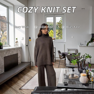 Conjunto de Suéter de Punto Grueso Informal de Cuello Redondo para Mujer, Otoño Invierno, Nuevo, Ajuste Regular, Pantalones hasta el Tobillo, Sólido, Transpirable - Product Image 2