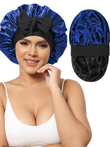 Gorro de Dormir de Satén Sedoso con Borde <span class=keywords><strong>Ancho</strong></span> y Lazo Largo, Gorro de <span class=keywords><strong>Doble</strong></span> Capa para el Cuidado del Cabello Rizado/Natural, Gorro para Dormir de HLC - Product Image 4