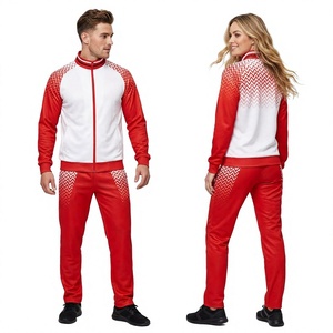 Red <b>White</b> Zigzag Pattern Tracksuit Set <b>Men</b> Women Full Zip <b>Jacket</b> Sweatpants Jogger Outfit Sportswear - Product Image 1