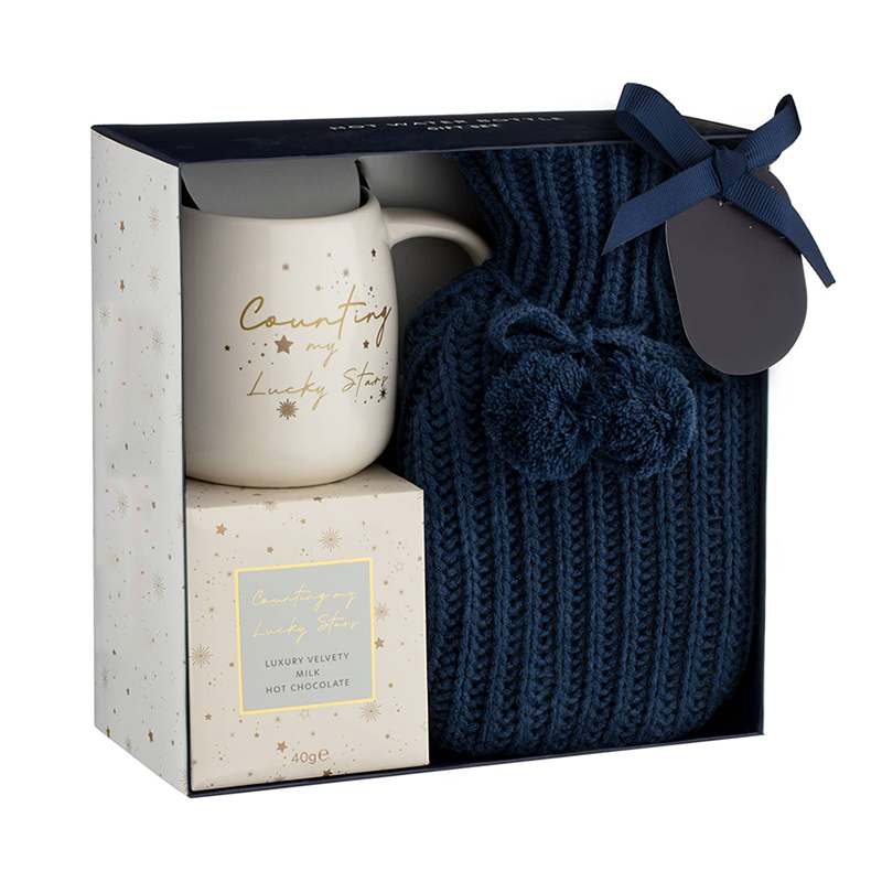high quality colorful rubber hot water bottle bag with knitted cover and cup gift set