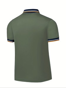 Polo à manches courtes pour homme, vert olive, avec logo brodé, style preppy, coton piqué, respirant, tricoté, coupe classique - Product Image 2