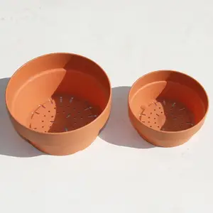 Wholesale plastic Chinese style round clay creative bottom bonsai pots planters with Tray