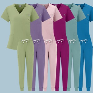 Women's Elastic <b>Scrub</b> Pants With Side Pocket And Zip Pocket Hospital Uniforms <b>Blue</b> - Product Image 4