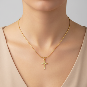 Collana con Croce per Donna in Acciaio Inossidabile, Catena a Bambù Minimalista, Vendita Calda - Product Image 1