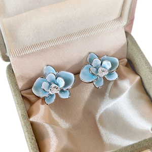 ต่างหูเงินสีฟ้าและสีขาวสำหรับต่างหูผู้หญิง - Product Image 5