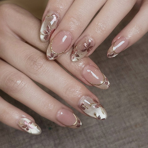 Nouveaux styles d'<span class=keywords><strong>ongles</strong></span> artificiels en amande, œil de chat français, rose, de haute qualité, vente en gros, ensemble d'<span class=keywords><strong>ongles</strong></span> artificiels à presser avec <span class=keywords><strong>colle</strong></span> - Product Image 1