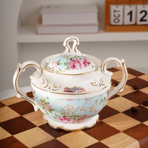 Contenitore di zucchero in ceramica con bordo floreale blu moderno elegante stile blu europeo - Product Image 4