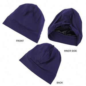 Lined <b>Sleep</b> Cap Inner Silk Satin Outer Cotton Bonnet Nature Breathable for Natural Curly Hair Promotion <b>Gift</b> - Product Image 2