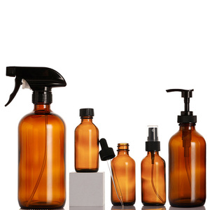 4oz Amber Boston Botellas de vidrio redondas 8oz Botellas de color marrón oscuro Embalaje Botella de spray para aceite corporal - Product Image 2