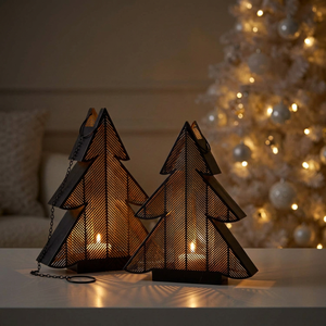 Supports de bougies chauffe-plat en forme d'arbre noir et or en gros pour la décoration de Noël à suspendre et à poser sur table - Product Image 2
