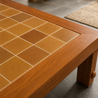 Table basse carrée vintage rétro en bois massif avec plateau en carrelage, table basse centrale pour salon, petit appartement, maison