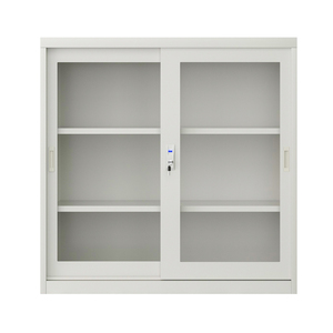 Armoire de classement en acier basse et compacte avec <span class=keywords><strong>porte</strong></span> <span class=keywords><strong>coulissante</strong></span> en verre, <span class=keywords><strong>meuble</strong></span> de rangement métallique pour <span class=keywords><strong>bureau</strong></span> avec serrure - Product Image 4