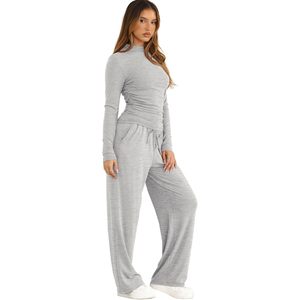 FOXA Women's 2 Piece Lounge Set <b>Mock</b> <b>Neck</b> Long Sleeve Sweatsuit Casual Autumn Outfit Breathable Knitted Pants Set - Product Image 3