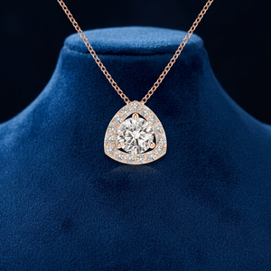Pendentif de luxe en or 10K 14K 18K et argent 925 935 avec halo géométrique de diamants ronds cultivés en laboratoire certifiés IGI, bijoux fins - Product Image 1