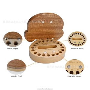Caja de Madera para Dientes de Leche con Diseño de Oso de Dibujos Animados, Madera Maciza con Grabado para Recuerdos de Bebé - Product Image 1