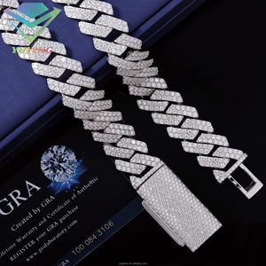 Collier punk avec diamants lourds, chaîne cubaine à 2 rangs, diamants moissanite VVS, passe le testeur de diamants, plaqué or, argent sterling 925. - Product Image 4