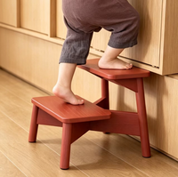 Tabouret à 2 marches en bois massif au design moderne et coloré pour enfants, idéal pour la cuisine, la salle de bain et la chambre à coucher