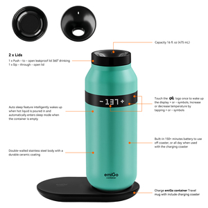 EmiGo - Taza de Viaje Inteligente de Acero Inoxidable de 475 ml (16 oz), Resistente al Calor, con Control de Temperatura, para Regalos de Aniversario - Product Image 4