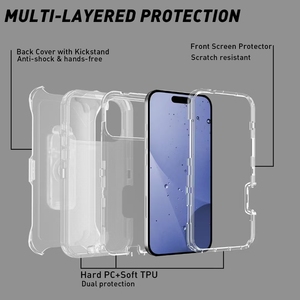 Casing ponsel pelindung Robot kasar 3 dalam 1, casing penutup tahan guncangan dengan sabuk klip untuk iPhone 11 12 13 14 15 16 Pro Max 17 Air 17 Pro - Product Image 3