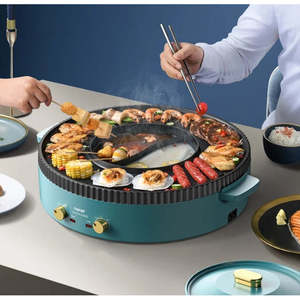 แร็กเก็ตฟองดูไฟฟ้า2-in-1สำหรับการค้ากระทะย่างบาร์บีคิวเกาหลีและหม้อร้อนแบบไร้ควันกระทะย่างในร่มพร้อมปลั๊กเรา - Product Image 2