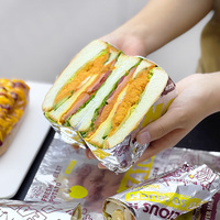 Papier d'emballage alimentaire en papier ciré recyclable avec logo personnalisé imprimé sur film d'aluminium isolant pour sandwichs, hamburgers et pains