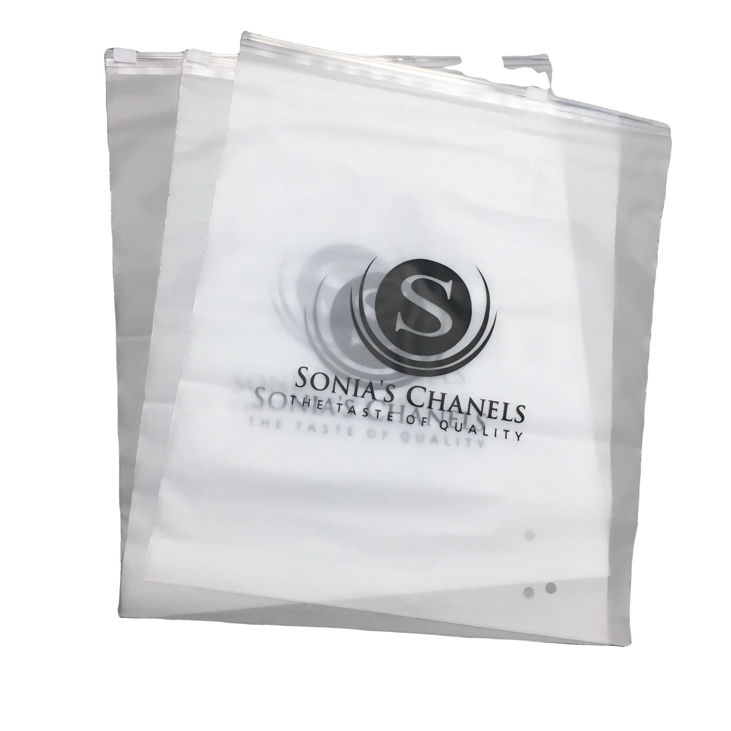 무료 샘플 주문 퇴비화 화이트 매트 젖빛 지퍼 씰 의류 용 플라스틱 포장 가방