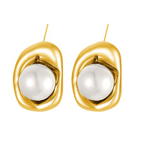 Pendientes de Perlas con Baño de Oro de 18K y Acero Inoxidable, Versátiles, para Mujer, Estilo Minimalista Francés, de Lujo Discreto