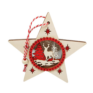 Étoile de Noël en bois découpée au laser, motif renne, décoration d'arbre, options de couleurs rouge et blanc - Product Image 5