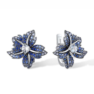 LAVINA Unique Trendy Flower Shape <b>Stud</b> Earring 925 <b>Sterling</b> <b>Silver</b> Zircon Fashion Jewelry Unisex Gift - Product Image 1