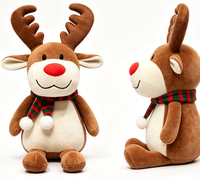 Peluche Renne Rudolph au Nez Rouge Adorable, Jouet en Peluche Élan de Noël Doux avec Écharpe à Pompons, Décoration de Noël pour la Maison et Cadeau de Vacances pour Enfants