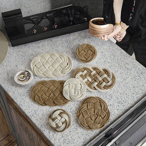 Bohemian Round Polyester Cotton Woven <b>Rope</b> Table Mat Heat Resistant Non-Slip Braided Eco-Friendly Durable Placemat 8MM <b>Thick</b> - Product Image 3